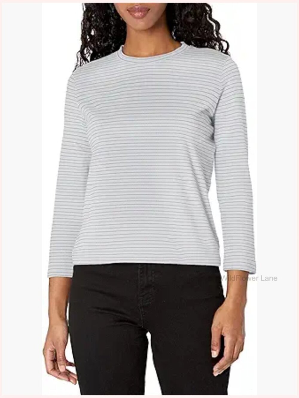Striped Bracelet Sleeve Crew Neck T-Shirt Cotton Linen Blend